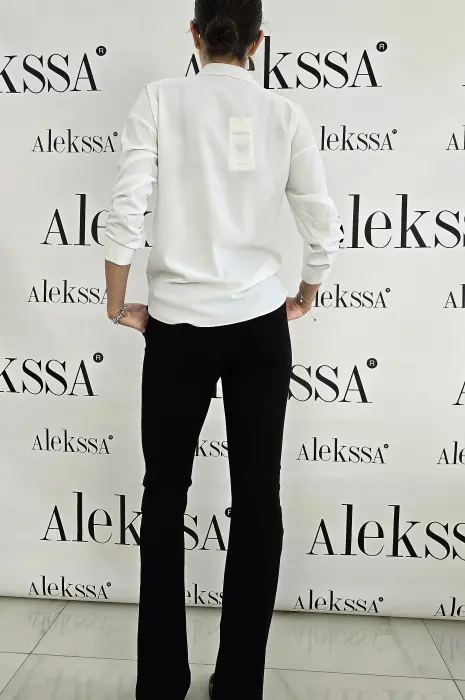 Черен панталон с кожа и плат - 276 - Черен панталон с кожа и плат - 276