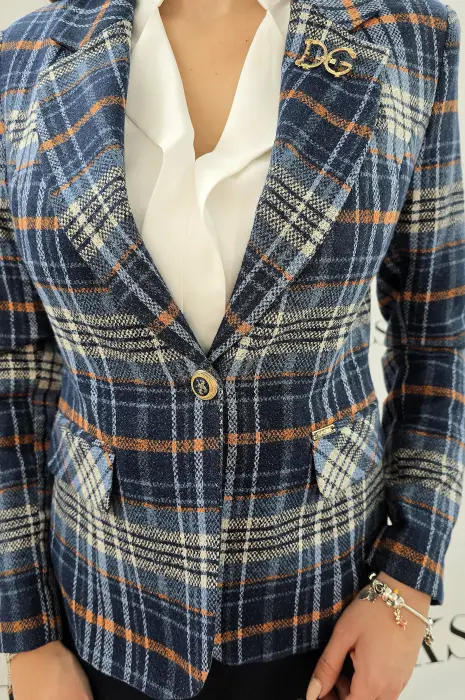 Каре сако в синьо и оранжево - Каре сако в синьо и оранжево