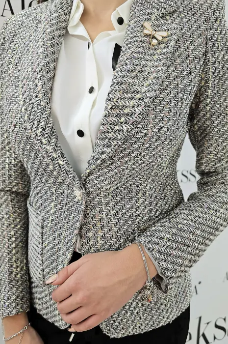 Сако меланж в черно с ламе - 105 - Сако меланж в черно с ламе - 105