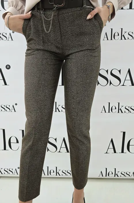 Елегантен кафяв панталон меланж - 667 - Елегантен кафяв панталон меланж - 667