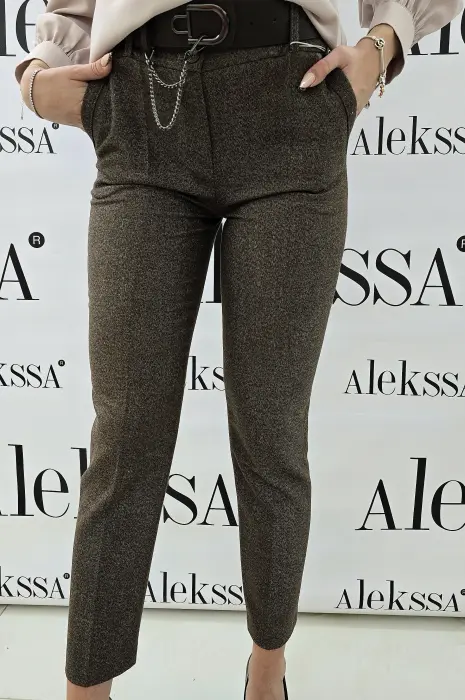 Елегантен кафяв панталон меланж - Елегантен кафяв панталон меланж