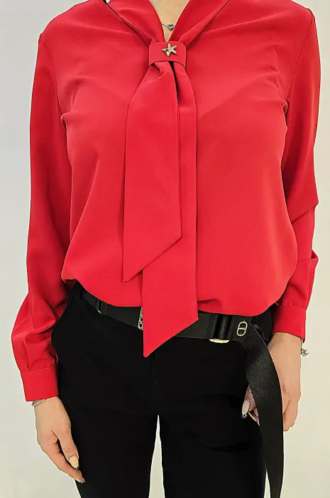 Червена риза с брошка - Червена риза с брошка