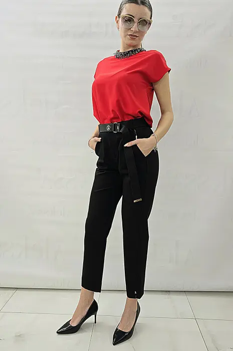 Червена блуза с къс ръкав и камъни - 522 - Червена блуза с къс ръкав и камъни - 522