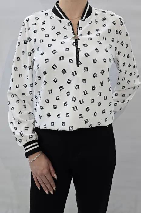 Бяла блуза с цип - Бяла блуза с цип