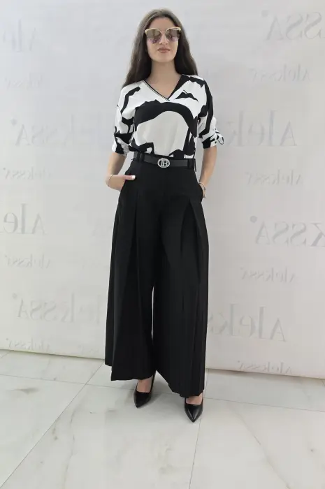 Черен панталон с широк крачол - Черен панталон с широк крачол