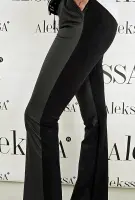 Черен панталон с кожа и плат - Черен панталон с кожа и плат