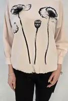 Блуза пудра с черни цветя - Блуза пудра с черни цветя